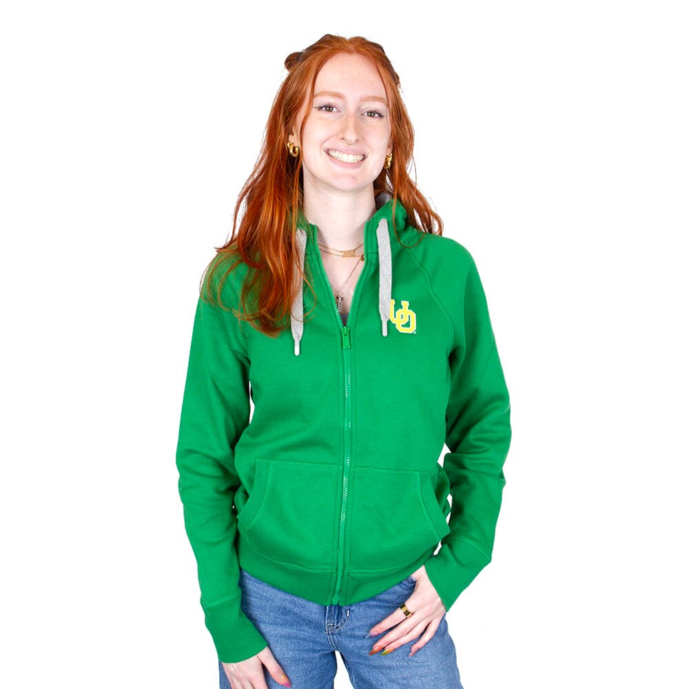 Interlocking UO, Antigua, Green, Hoodie, Cotton Blend, Women, Full Zip, Sweatshirt, 953922